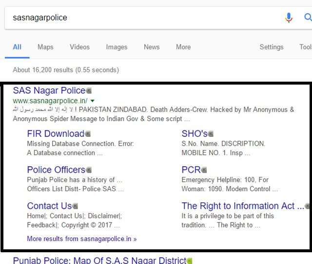 Hackers From Pakistan Hacked SAS Nagar Police Official Website