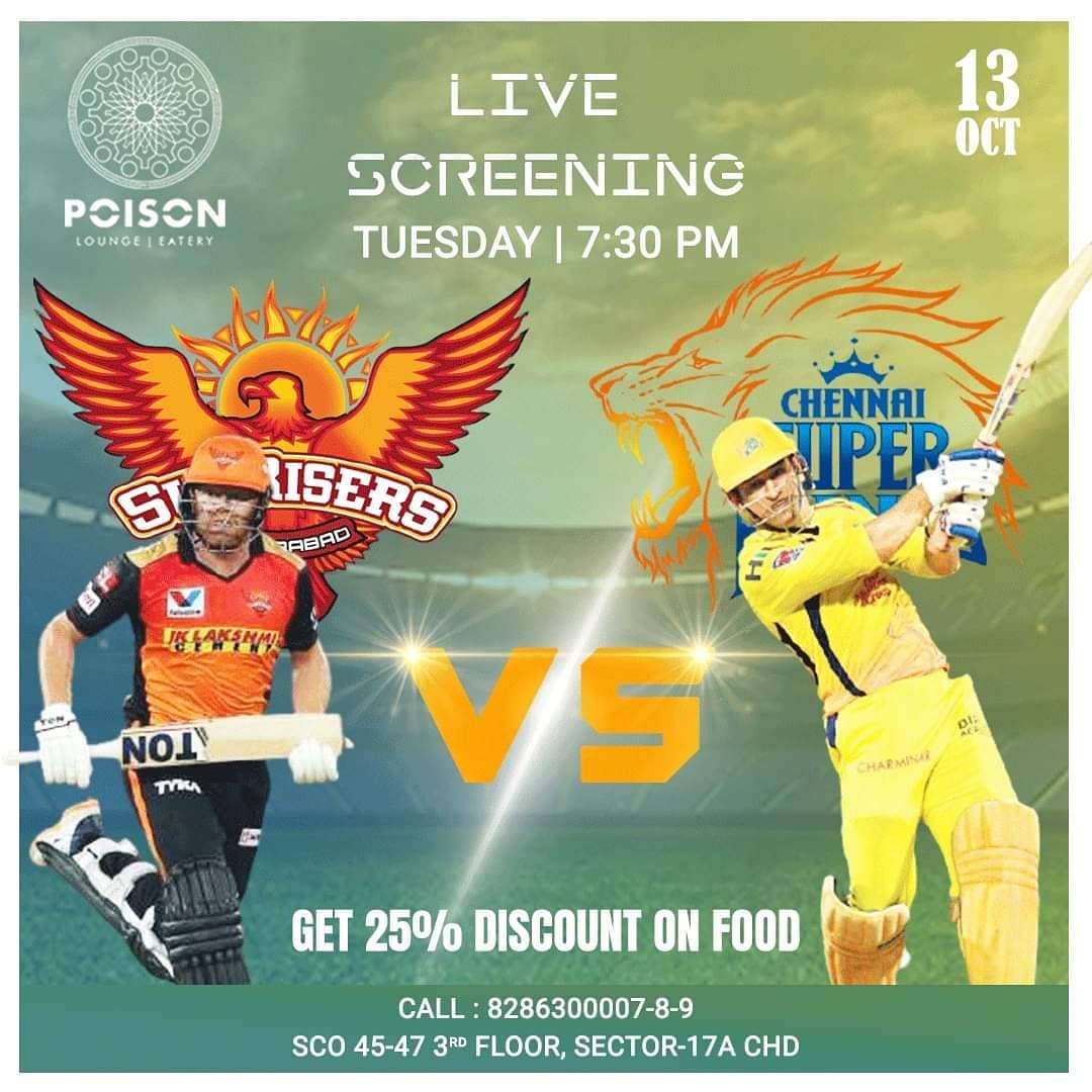 Enjoy Live IPL Screening With Your Favourite Food Get 25% Discount on Food at  Poison Club